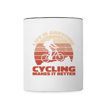 Life Is Awesome – Cycling Makes It Better - Contrasting Mug - white/black - Front