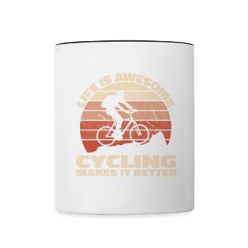 Life is awesome, Cycling makes it better - Bike - Tasse zweifarbig - Weiß/Schwarz - Vorne
