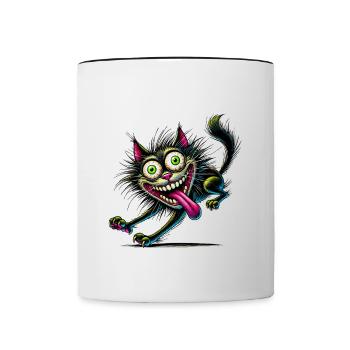Chat fou style bande dessinée Motif animal drôle - Mug contrasté - blanc/noir - Devant