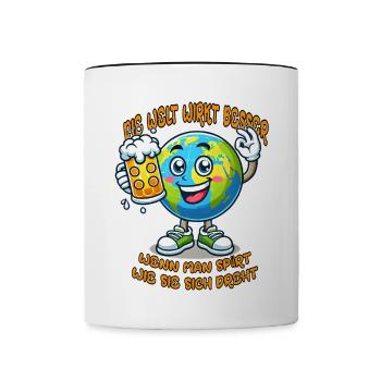 The World Seems Better Funny Beer Comic Motif - Contrasting Mug - white/black - Front
