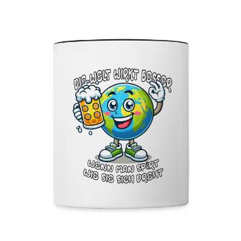 Le monde semble meilleur motif de bande dessinée drôle de bière - Mug contrasté - blanc/noir - Devant