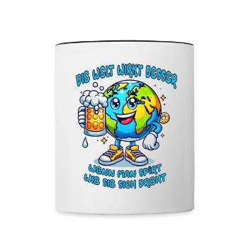 The World Seems Better Funny Beer Comic Motif - Contrasting Mug - white/black - Front
