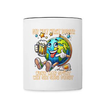 The World Seems Better Funny Beer Comic Motif - Contrasting Mug - white/black - Front