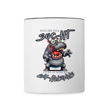 Hippopotame fou au bord de la folie style bande dessinée - Mug contrasté - blanc/noir - Devant