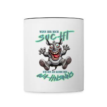 Crazy Rhino on the Edge of Madness Comic Style - Contrasting Mug - white/black - Front