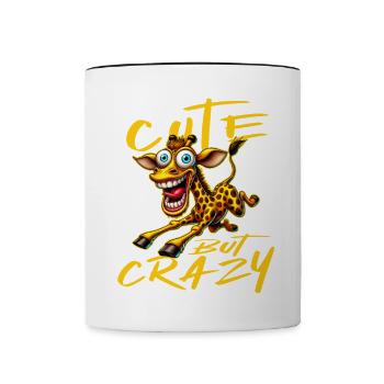 Mignon mais fou girafe style bande dessinée motif drôle - Mug contrasté - blanc/noir - Devant