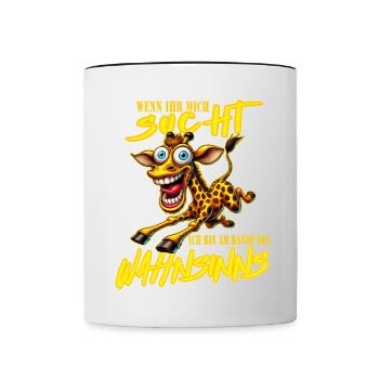 Crazy Giraffe on the Edge of Madness Comic Style - Contrasting Mug - white/black - Front