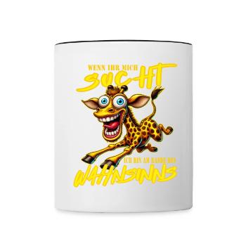 Crazy Giraffe on the Edge of Madness Comic Style - Contrasting Mug - white/black - Front