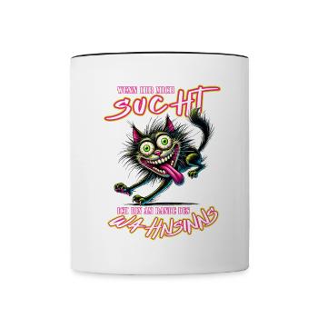 Crazy Katze am Rande des Wahnsinns Comic Stil - Tasse zweifarbig - Weiß/Schwarz - Vorne