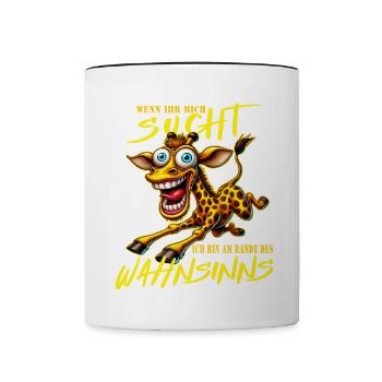 Crazy Giraffe on the Edge of Madness Comic Style - Contrasting Mug - white/black - Front