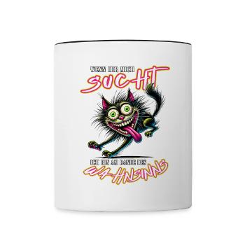 Crazy Katze am Rande des Wahnsinns Comic Stil - Tasse zweifarbig - Weiß/Schwarz - Vorne