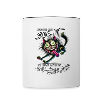 Katze am Rande des Wahnsinns Comic Stil - Tasse zweifarbig - Weiß/Schwarz - Vorne