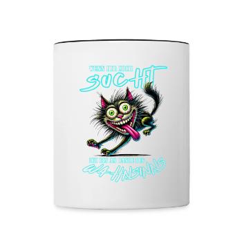 Chat fou au bord de la folie style bande dessinée - Mug contrasté - blanc/noir - Devant