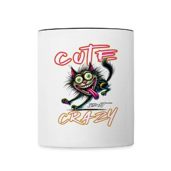 Cute but Crazy Katze Comic Stil lustiges Motiv - Tasse zweifarbig - Weiß/Schwarz - Vorne