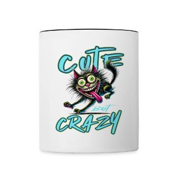 Cute but Crazy Katze Comic Stil lustiges Motiv - Tasse zweifarbig - Weiß/Schwarz - Vorne