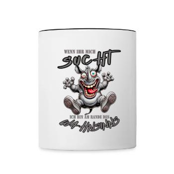 Rhinocéros fou au bord de la folie style bande dessinée - Mug contrasté - blanc/noir - Devant