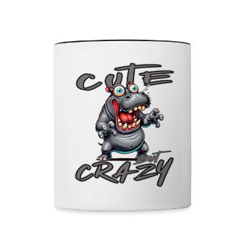 Motif drôle de bande dessinée hippopotame mignon mais fou - Mug contrasté - blanc/noir - Devant