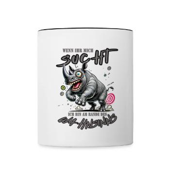 Crazy Rhino on the Edge of Madness Comic Style - Contrasting Mug - white/black - Front