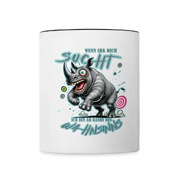 Crazy Rhino on the Edge of Madness Comic Style - Contrasting Mug - white/black - Front