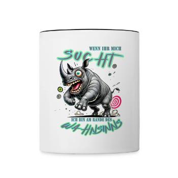 Rhinocéros fou au bord de la folie style bande dessinée - Mug contrasté - blanc/noir - Devant