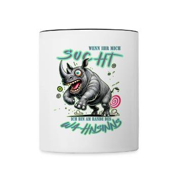 Rhinocéros fou au bord de la folie style bande dessinée - Mug contrasté - blanc/noir - Devant