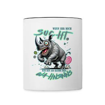 Crazy Rhino on the Edge of Madness Comic Style - Contrasting Mug - white/black - Front
