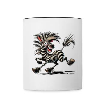 Crazy Zebra Comic Style Funny Animal Motif - Contrasting Mug - white/black - Front