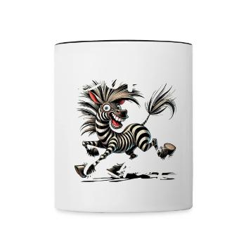 Mignon mais fou zèbre style bande dessinée Motif drôle - Mug contrasté - blanc/noir - Devant