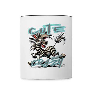 Mignon mais fou zèbre style bande dessinée Motif drôle - Mug contrasté - blanc/noir - Devant
