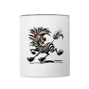 Crazy Zebra Comic Style Funny Animal Motif - Contrasting Mug - white/black - Front