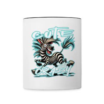 Mignon mais fou zèbre style bande dessinée Motif drôle - Mug contrasté - blanc/noir - Devant