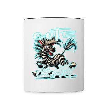 Mignon mais fou zèbre style bande dessinée Motif drôle - Mug contrasté - blanc/noir - Devant