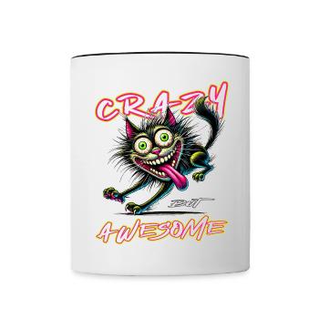 Crazy but Awesome Katze Comic Stil - Tasse zweifarbig - Weiß/Schwarz - Vorne