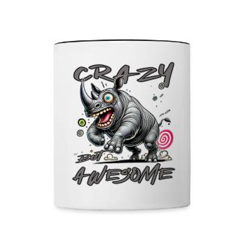 Style de bande dessinée de rhinocéros fou mais génial - Mug contrasté - blanc/noir - Devant