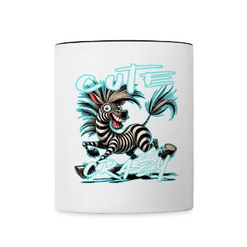 Motif drôle de bande dessinée de zèbre mignon mais fou - Mug contrasté - blanc/noir - Devant