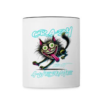 Crazy but Awesome cat comic style - Contrasting Mug - white/black - Front