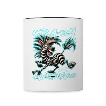 Crazy but Awesome Zebra Comic Stil - Tasse zweifarbig - Weiß/Schwarz - Vorne