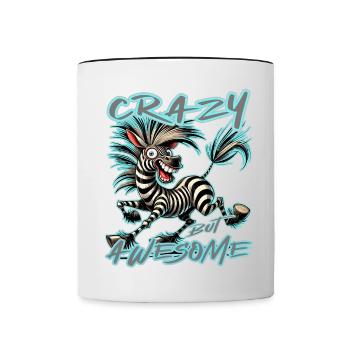 Crazy but Awesome Zebra Comic Stil - Tasse zweifarbig - Weiß/Schwarz - Vorne