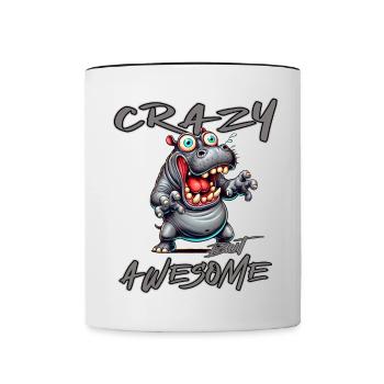 Crazy but Awesome Nilpferd Comic Stil - Tasse zweifarbig - Weiß/Schwarz - Vorne