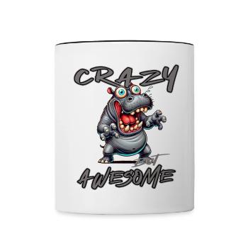 Crazy but Awesome Nilpferd Comic Stil - Tasse zweifarbig - Weiß/Schwarz - Vorne