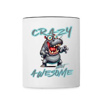 Crazy but Awesome Nilpferd Comic Stil - Tasse zweifarbig - Weiß/Schwarz - Vorne