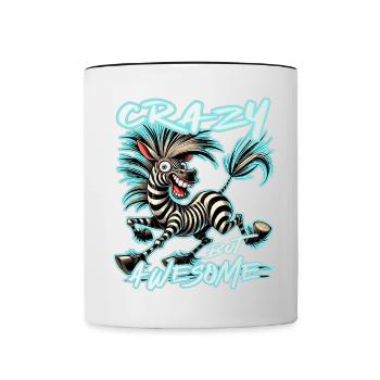 Crazy but Awesome Zebra Comic Stil - Tasse zweifarbig - Weiß/Schwarz - Vorne