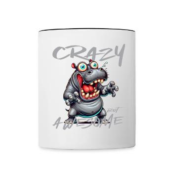 Crazy but Awesome Nilpferd Comic Stil - Tasse zweifarbig - Weiß/Schwarz - Vorne