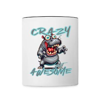 Crazy but Awesome Nilpferd Comic Stil - Tasse zweifarbig - Weiß/Schwarz - Vorne