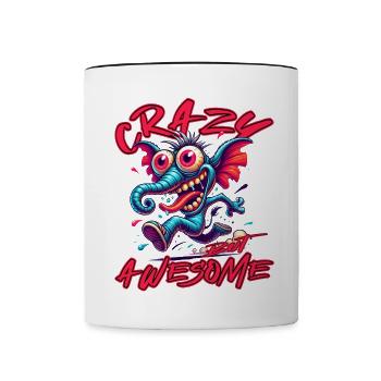Crazy but Awesome – Elephant Comic Style - Contrasting Mug - white/black - Front