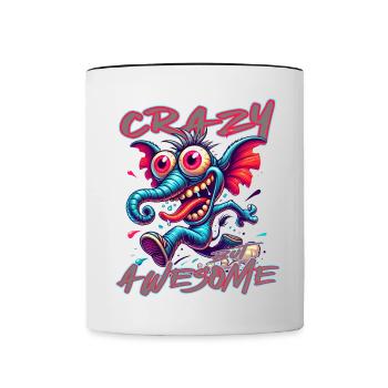 Crazy but Awesome - Style bande dessinée éléphant - Mug contrasté - blanc/noir - Devant