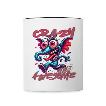 Crazy but Awesome – Elephant Comic Style - Contrasting Mug - white/black - Front