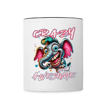 Crazy but Awesome Elephant Comic Style - Contrasting Mug - white/black - Front