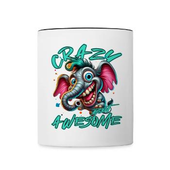 Style de bande dessinée d’éléphant fou mais génial - Mug contrasté - blanc/noir - Devant