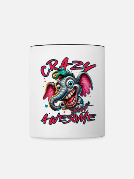 Crazy but Awesome Elefant Comic Stil - Tasse zweifarbig - Weiß/Schwarz